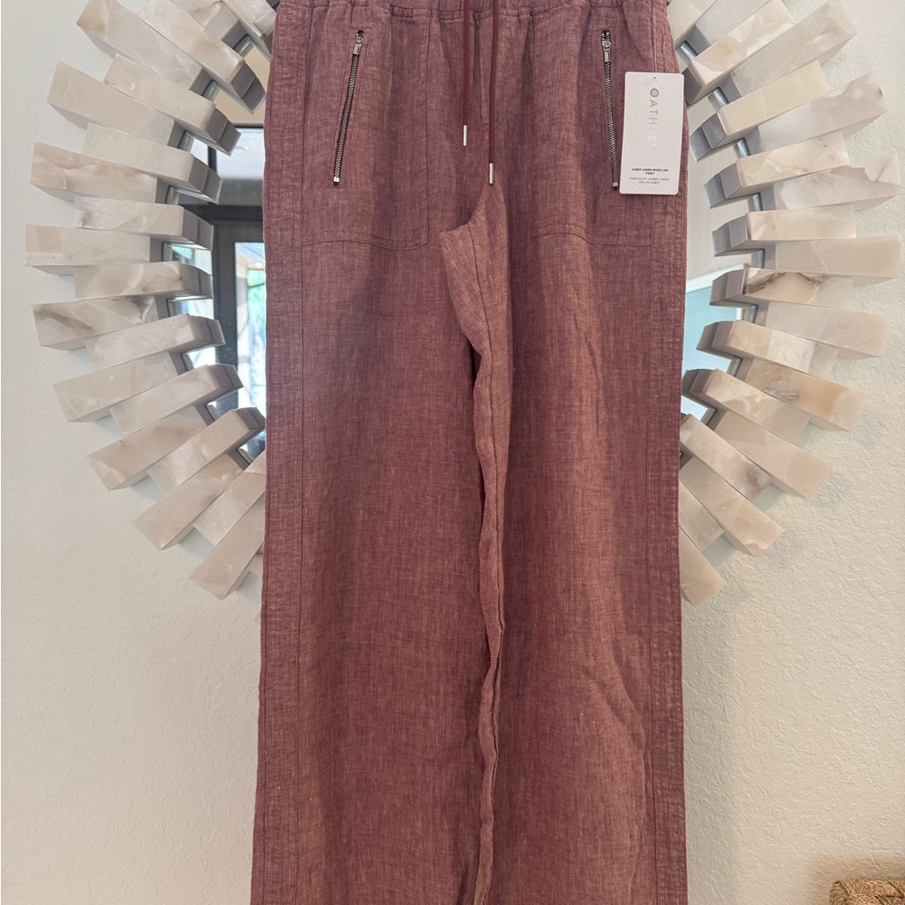Athleta Cabo Linen Wide Leg Pants in Mauve